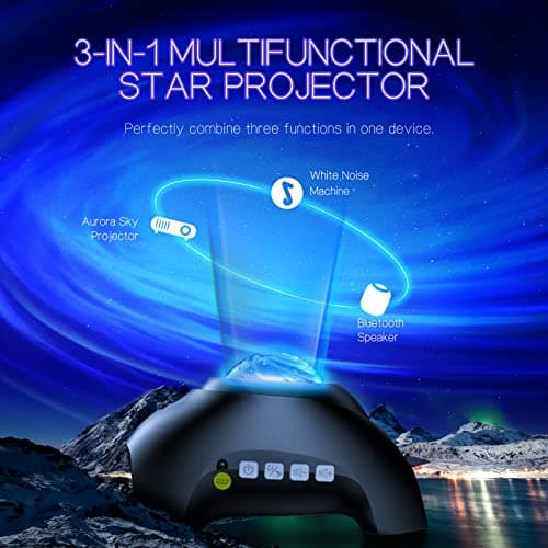 Northern Galaxy Light Aurora Projector with 33 Light Effects, LED Star Projector for Bedroom Home Room Decor, White Noises, Bluetooth Speaker for Parties, Christmas Birthday Gifts for Kids, Jet Black - Thumbnail 2