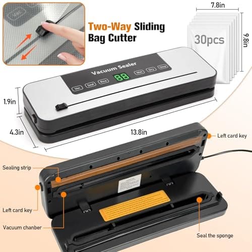 Myplinar Vacuum Sealer Machine for Food with 30 Storage Bags, Built-in Cutter, 6-in-1 Automatic Sealing Machine for Seal a Meal, Wet & Dry Food Prep, Compact Heat Sealer for Freezer Preservation - Thumbnail 2