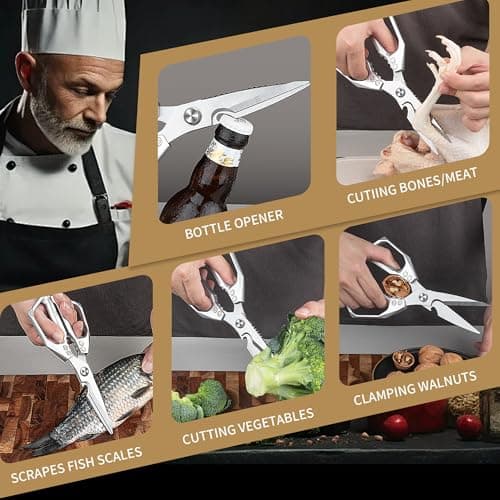 Kitchen Scissors for Food Japanese Shear - 2 PCS Poultry Shears, All Purpose Heavy Duty for Chicken, Meat, Quail, Fish, Turkey, Vegetables, Stainless Steel Cooking Scissors, Dishwasher Safe - Thumbnail 2