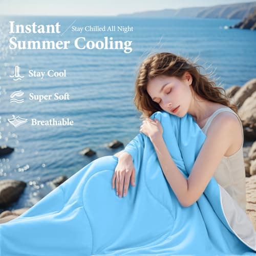 BestGlory Cooling Comforter Queen Size, Cooling Blankets for Hot Sleepers and Night Sweats, Double Side Cool Soft Light Micro Gravity and Breathable Absorb Heat Bed Blanket 90"×90" Inches, Dark Blue - Thumbnail 2