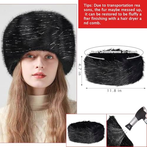QZUnique Fuzzy Fur Leg Warmers Set - 3 Pcs Women Winter Furry Boot Cuffs Faux Fur Headband Wrist Bands Cover Long Leg Warmers - Thumbnail 2