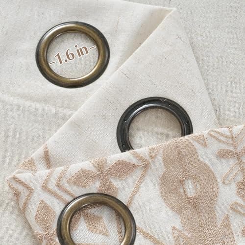 NICETOWN 102" Long Thick Cream Linen Curtains Light Sand Floral Pattern - Elegant Drapes for French Sliding Door, Farmhouse Style Privacy Enhancing Floor to Ceiling Window Treatments, 52 x 102, 2 Pcs - Thumbnail 6
