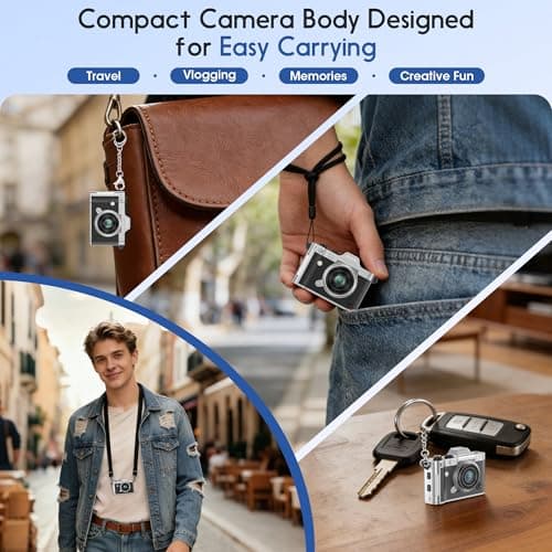 Dienspeak Mini Camera, Retro Keychain Digital Camera for Kids & Adults, 2K HD Portable Tiny Pocket Video Recorder with 16GB Card, Vintage Camcorder for Travel, Vlogging & Daily Memories, Black - Thumbnail 5