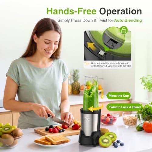 KOIOS Personal Blender for Smoothies with 3 x 22oz To-go Cups, BL319B Black - Thumbnail 2