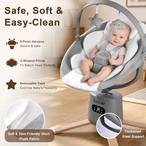 Baby Swings for Infants with 9 Modes & 8 Speeds, Electric 3D-Motion Baby Swings with APP Control, 6 Preset Lullabies, 360° Rotating Seat and Remote Control & BT Enabled, 5 Point Harness (Up to 25lbs) - Thumbnail 5