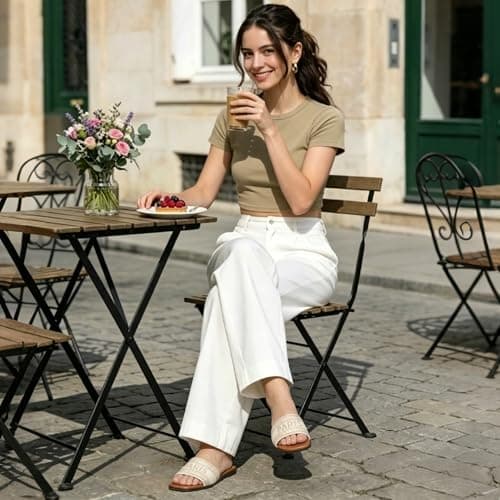 Athlefit Women's Slides Summer Fashion Slip On Flat Sandals Dressy Beige Size 10 - Thumbnail 2