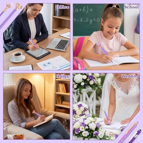 BESARTE 9 Pcs Purple Pens With Pen Holder for Desk, Fancy Pens Purple Gifts for Mom Desk Accessories for Weddings Parties Mothers Day Gifts for Mom Wife - Thumbnail 6