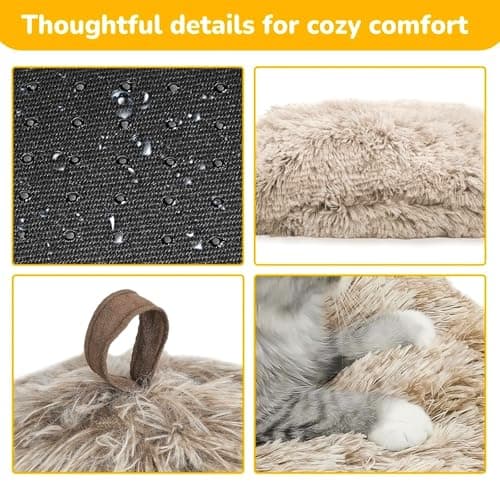 CATISM Cat Bed, Cat Cave for Indoor Cats, Soft Cat Dome, Self-Warming 2 in 1 Foldable Pet Cat House with Washable Cushioned Pillow Calming Fluffy Dog Beds for Small Dogs with Anti-Slip Bottom Brown - Thumbnail 5