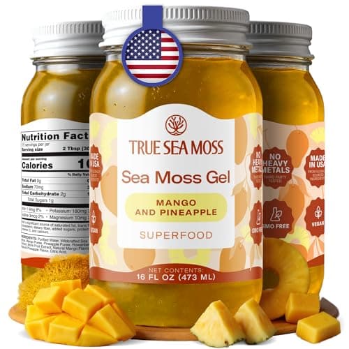 TrueSeaMoss Sea Moss Gel Mango Pineapple - Wildcrafted Seamoss Gel - 16 oz Glass Jar - Made in USA - Vegan - Non-GMO - Gluten-Free, Pack of 1 (Labels may Vary) - Image 1