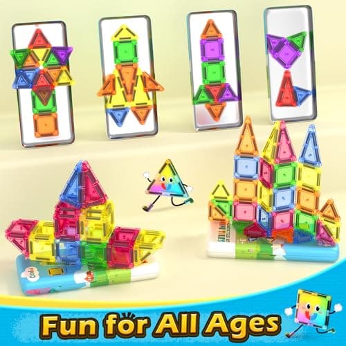 Coodoo Magnetic Tiles for Kids Ages 4-8 Toddler Toys Magnetic Blocks Building Toy STEM Outdoor Kids Toys Gift for Boys & Girls 3+ Year Old, Pocket-Sized Mini Tiles for Classroom Must Haves - Thumbnail 6