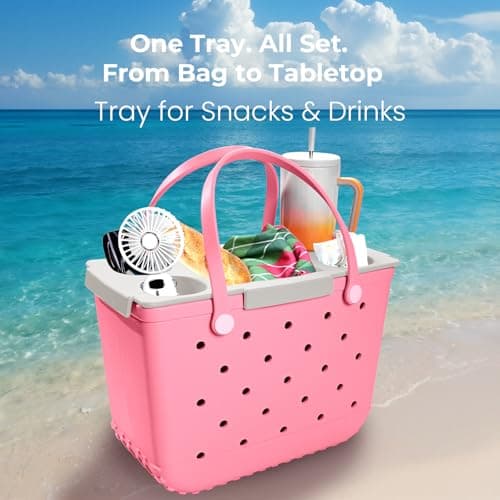 ZYTONGMAO Tote Topper Tray Accessories for Bogg Bag Large Only – Waterproof EVA Table Top Organizer Lid with Cup Holder, Snack, Phone & Drink Holders for Beach, Pool, Picnic, Travel (White) - Thumbnail 2