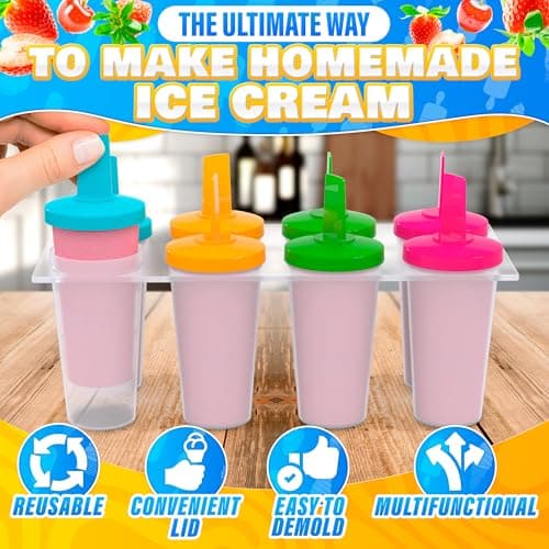 Ice Cream Maker Ice Pop Mold - 8Pcs Popsicle Maker Ice Cream Popsicle Molds Reusable Ice Popsicle Sleeves - Popsicles Molds Ice Cream Mold Popsicle Holders - Thumbnail 4