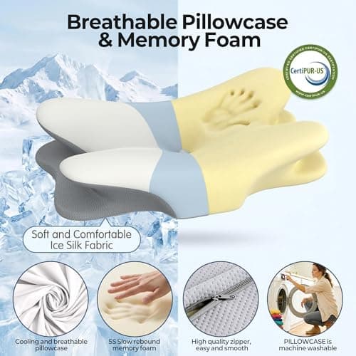 Cervical Neck Pillow - Contour Memory Foam Pillows for Pain Relief, Ergonomic Pillow for Sleeping, Side Sleeper Pillow for Neck Support, Orthopedic Bed Pillow for Back Stomach Sleepers(White & Blue) - Thumbnail 5