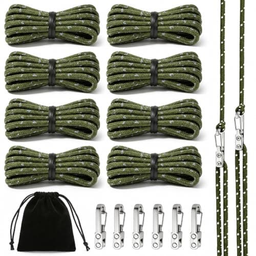 8 Pack Rope Tensioner Set with Alloy Buckles and Storage Bag, Adjustable Tie Down Ropes for Tent, Tarp, Hammock, Clothesline, Luggage & Outdoor Use (Green) - Image 1