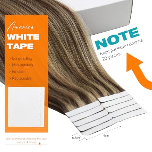 Sunny Hair Tape in Hair Extensions Human Hair 14 Inch Remy Hair Extensions Tape ins for Women Dark Brown Highlight Caramel Blonde Hair Extensions Real Human Hair Tape Ins 20Pcs 50g - Thumbnail 3