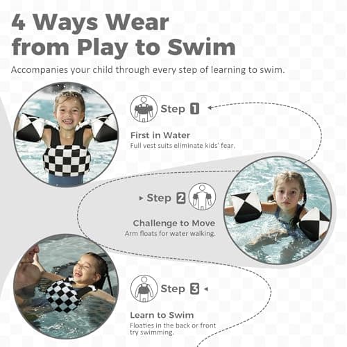 Vvinca Toddler Swim Vest for Kids 28-66 lbs, Toddler Floaties Puddle Pool Float Jumper 30-50 Pounds for Girls Boys Ages 2-6 with Detachable Arm Floaties Stylish Floats for Swimming Pool Beach Vacation - Thumbnail 5