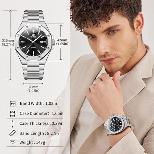 OLEVS Black and Silver Watches for Men Luxury Stainless Steel Dress Mens Silver Watch with Black Face Minimalist Casual Large Dial Man Wrist Watches with Date Reloj De Hombre - Thumbnail 3