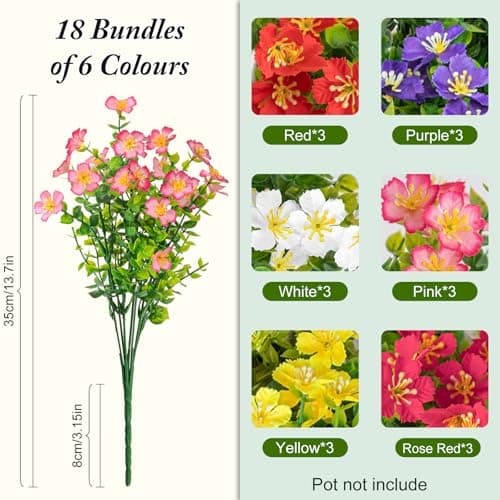 Trepcrow Artificial Flowers for Outdoor, UV Resistant Realistic Fake Wild Flowers No Fade – Faux Decoration for Outside Planter Beds, Window Box, Hanging Baskets, Garden Pots, Porch, Vase (18 Bundles - Thumbnail 3