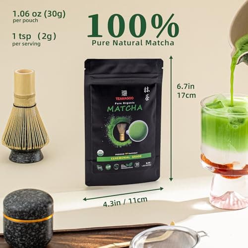 TEANAGOO Matcha Powder Ceremonial Grade, Premium Green Tea for Latte/Breakfast Beverage/Daily Green Tea, USDA Organic Ceremony Matcha Tea, Unsweetened No Additives, First Harvest, 1.06oz(30g) - Thumbnail 2