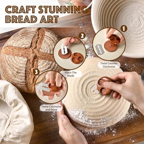 HAOCHUYI 9-Inch Round Bread Proofing Basket, Complete Sourdough Starter Kit, Essential Bread Making Tools, Perfect for Sourdough Baking, HAOCHUYI Gift Set - Thumbnail 5