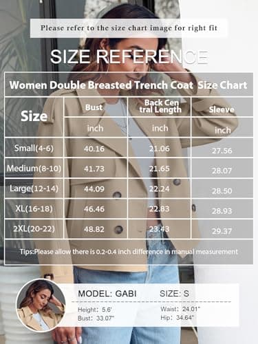 Saodimallsu Women Crop Double Breasted Trench Coat Raglan Sleeve Work Office Cropped Jacket With Pockets - Thumbnail 6