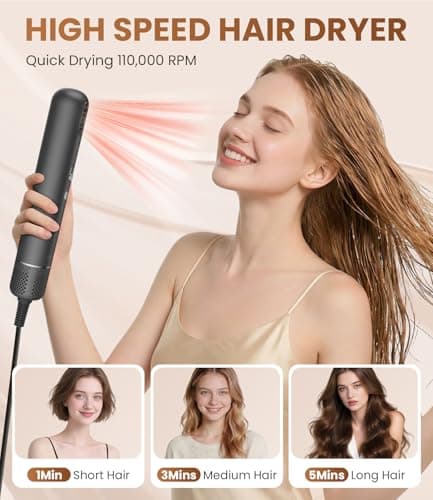 Dafeng 3 in 1 Air Wrap Hair Styler 110,000 RPM High-Speed Hair Dryer 800 Million Plasma Straightener Brush & Auto-Wrap Curlers Hair Styling Tools for Home/Salon/Travel - Thumbnail 3
