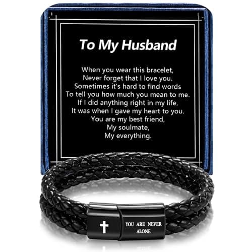 Alissl Men's Leather Bracelet with Cross Bible Verse, Double Layer Black Genuine Leather Bracelet for Men, Christian Religious Baptism Easter Gift for Men Dad Husband Boyfriend Grandson Son