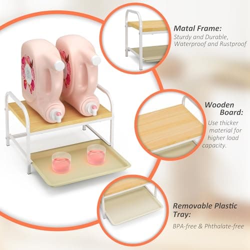 2-in-1 Laundry Detergent Holder & Organizer with Drip Tray, 2-Tier Metal Shelf for Countertop - Soap Dispenser & Storage Stand for Laundry Room, Kitchen, Bathroom, White - Thumbnail 4