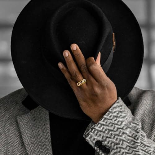 Checkerboard Fidget Ring for Men - 8mm Unique Black and White Checkered Anxiety Spinner Jewelry for Adults, Stainless Steel Roating Ring for Stress Relief, Modern Jewelry Gift for Men Women (Gold, 8) - Thumbnail 2