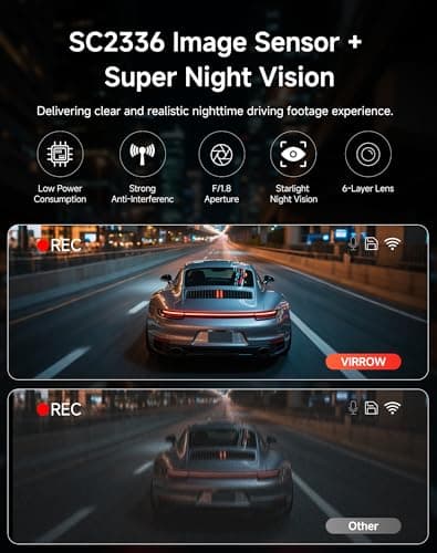 VIRROW Dash Cam Front and Rear: 4K+2.5K Dash Camera for Cars with Touch Screen 3.39" - Dashcam with WiFi APP Control 64GB Parking Mode Night Vision Loop Recording Emergency Lock (X5) - Thumbnail 6