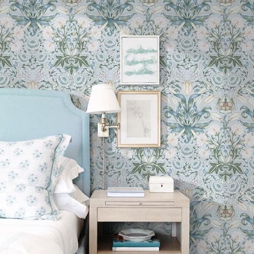 LXCREAT Blue Floral Wallpaper Peel and Stick Vintage Tulip Contact Paper Boho Wall Paper Flower Textured Removable Vinyl Self Adhesive Waterproof for Bedroom Renter Friendly Decor 17.5 in X 393.7in - Thumbnail 2