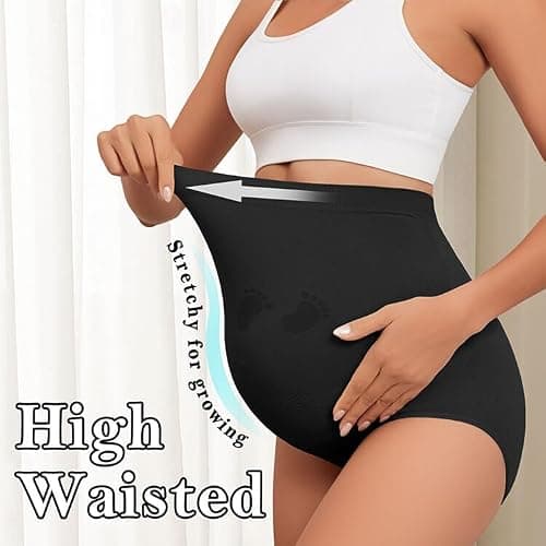 Y25D Maternity Underwear Seamless High Waisted Maternity Panties Over Bump Pregnancy Belly Support 1 Pack Black - Thumbnail 3