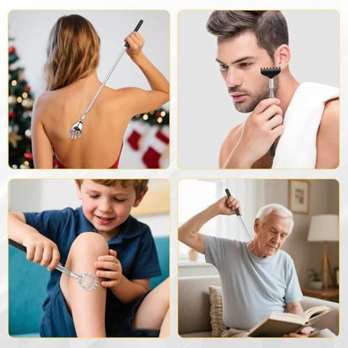 SANTAPICK Telescoping Back Scratcher Extendable with 4PCS Detachable Scratching Heads, Stocking Stuffers for Men/Women/Dad, White Elephant Gifts for Adults Christmas Gifts - Thumbnail 4
