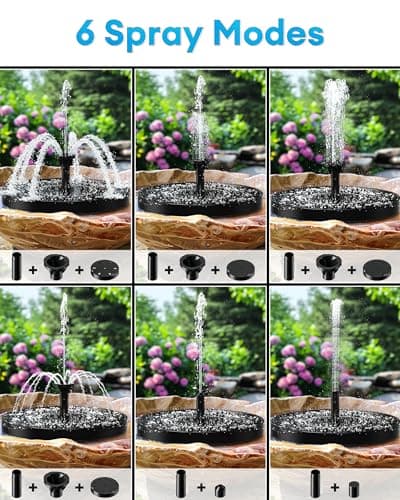 2.5W Solar Bird Bath Fountains– Upgraded Solar Pond Fountain with 6 Nozzles,Solar Fountain for Bird Bath, Pond, Garden Decor (Black) - Thumbnail 3
