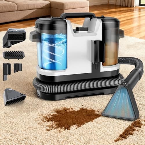 Vaconly Portable Carpet & Upholstery Cleaner Machine, Handheld Spot Cleaner with Dual Brush, 18KPa Suction, Large Removable Tank for Couch, Car, Stairs, Rugs & Pet Stains,White
