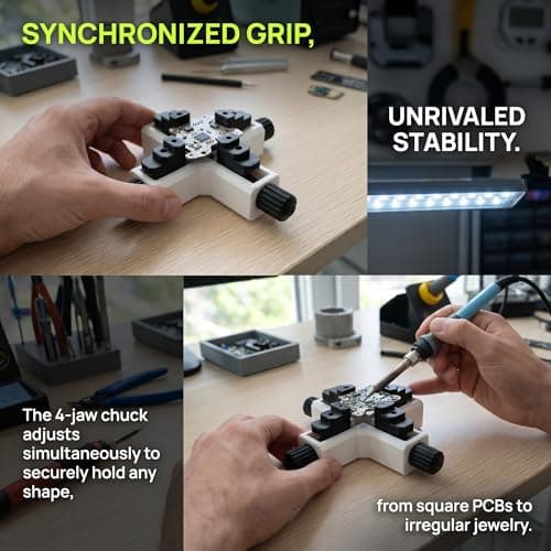 Multi-Function 4-Jaw PCB Soldering Fixture | 3D Printed Adjustable Vise Clamp for Circuit Board Repair, Electronics, Chips & Small Parts (HEIBAI) - Thumbnail 3