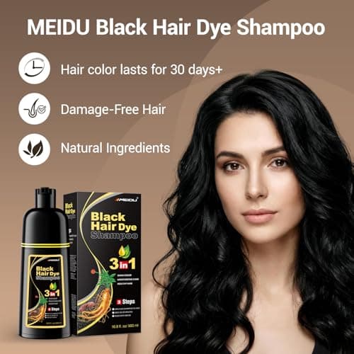 IIIMEIDU MEIDU Black Hair Dye Shampoo 3 in 1 for Gray Coverage, Semi Permanent Hair Color Shampoo for Color Treated Hair Dye for Women Men Champu Para Canas pintar el pelo 500ml - Thumbnail 6