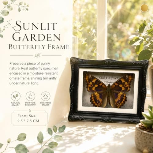 1Pcs Real Butterfly Framed Handmade, Taxidermy Butterfly Shadow Box Collection, Framed Butterfly Taxidermy for Oddities and Curiosities Gifts Tabletop Ornaments (#14-butterfly Specimen+photo Frame) - Thumbnail 4