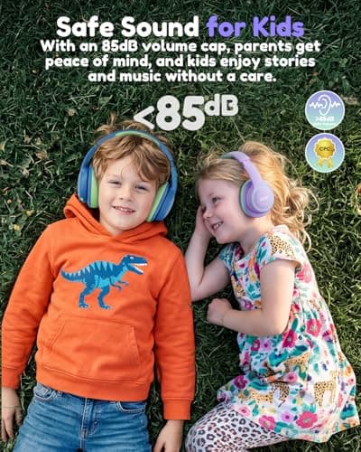acer Kids Bluetooth Headphones, Over Ear Headphone for Kids with Mic, 75H Playtime, 85dBA Safe Volume, Bluetooth 6.0, USB C Fast Charging, Toddler Headphones for iPad/Tablet/Travel/School-Purple Green - Thumbnail 3
