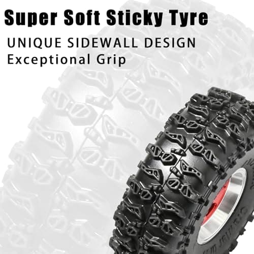 RcThjia 1.0 Beadlock Wheel Soft Tire Set RC Upgrade Part for Traxxas 1/18 TRX4M 1/24 RC Crawlers car Axial SCX24 FMS FCX24 Gladiator Bronco C10 JLU Deadbolt B17 Upgrade.(4Pcs/Set) - Thumbnail 3