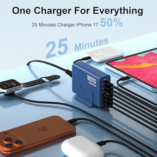 iPhone 17 Charger USB C Fast Charger Block, 3 Type C Port Each 40W Charger for iPhone 17 16 15 Pro Max Plus, Galaxy, iPad, Tablet, Total 165W GaN 6 Port Wall Charging Station Hub Adapter Deepblue - Thumbnail 3