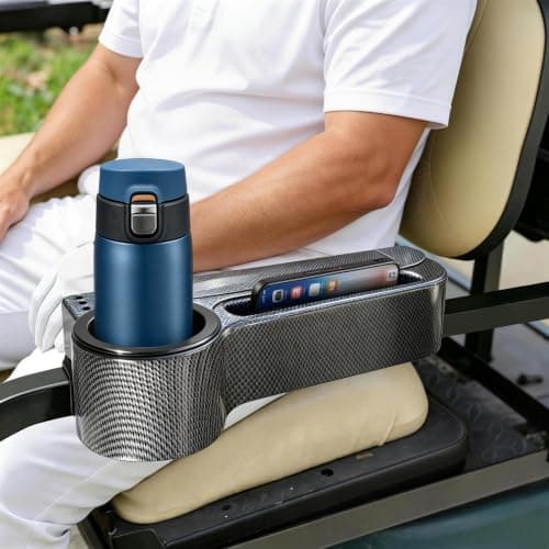 ProCartFit Upgrade Golf Cart Rear Seat Armrest with Cup Holder, UV-Proof Golf Cart Accessories for EZGO, Club Car, Yamaha, All-in-One Arm Rest Fit 1"/1.25" Square Tube, No Drilling, Carbon Fiber - Thumbnail 4