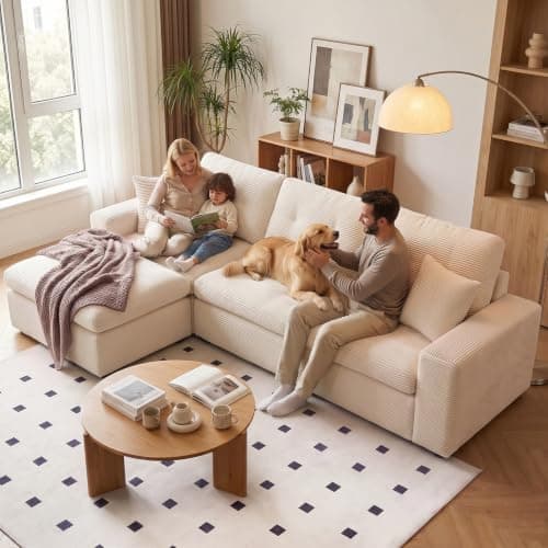 anfutek L-Shaped Modular Sectional Couch for Living Room Furniture, Boneless Cloud Couch Set with Back Support, Modular Sectional Sofas for Living Room Furniture with Ottoman - Thumbnail 2