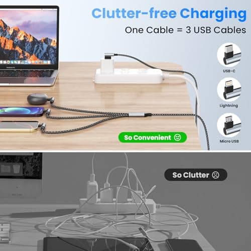 MPATIBY USB to USB C Right Angle Cable, 90 Degree USB Type C Braided Charging Cord 2pack 5FT,USB A to USB C Multi Charging Cable with Type-C, Micro USB, IP Port for iPhone15/14/Android Phones Tablet - Thumbnail 4