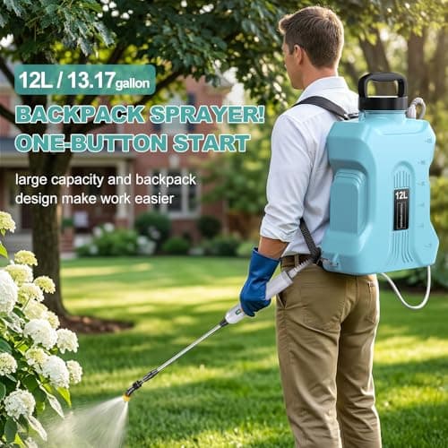 Backpack Sprayer,Sprayers in Lawn and Garden,Battery Powered Sprayer 3.5 Gallon,Telescopic Wand,5 Nozzles,Electric Sprayer with USB Rechargeable Handle,Portable Water Sprayer 12L - Thumbnail 3
