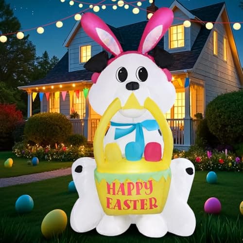 GIFTFIND Easter Inflatables Dog Outdoor Decoration, 3.6FT Funny Dog with Bunny Ear & Basket, Bright Inflatable Yard Decoration Built in LED Lights Blow Ups Great for Patio Garden Lawn Holiday Decor - Thumbnail 2