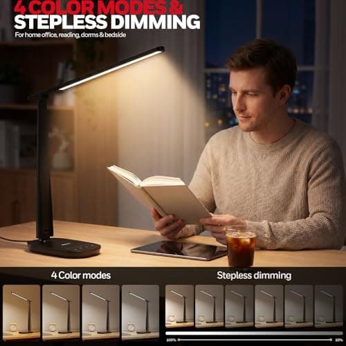 Honeywell LED Desk Lamp for Home Office, Eye-Caring Light with 4 Color Modes & Touch Control, USB A+C Charging Ports, Adjustable Rotating Head with Timer for Reading, Bedroom & Small Desks - Thumbnail 3
