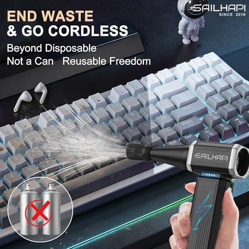 SAILHAPI Powerful Air Duster 300000RPM, Handheld Office Duster Blower Replaced Can of Air, Rechargeable Durable Small Blower for PC Gamers, Barber, Laptop & Snow Removal, Birthday Gifts for Dad - Thumbnail 3