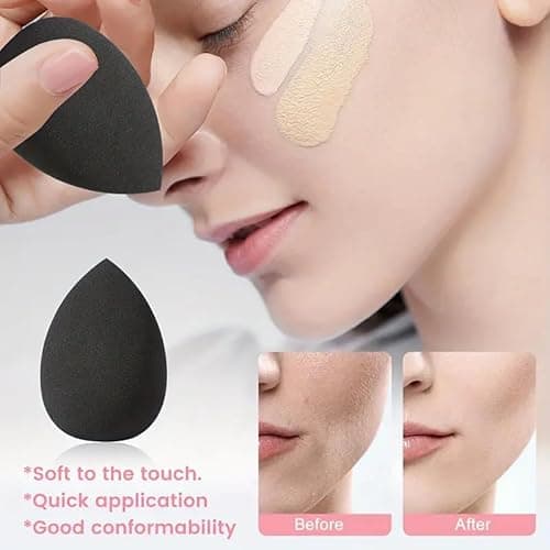 HGHDBT 47Pcs Black Makeup Brushes Set Professional Premium Synthetic for Blush Foundation Eye Shadow Concealer Powder Eye & Face Make up Brush Kit with Beauty Blender Sponge Set Tools - Thumbnail 6