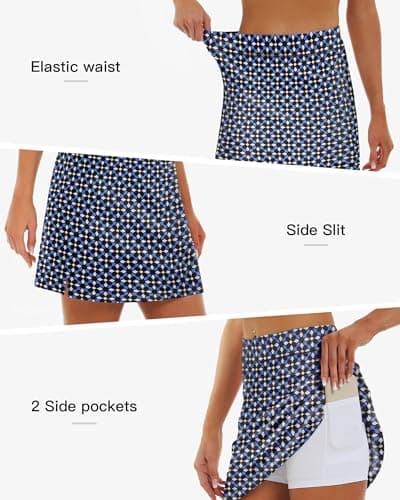 Stelle Women's Athletic Skorts 17" Golf Skirts Inner Shorts Tennis Skort with 2 Pockets Running Sports Pickleball Skirt(Geo Tiles Print,S) - Thumbnail 6
